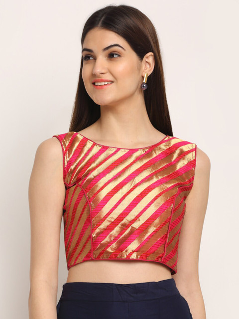 

Grancy Woman Red & Gold-Coloured Printed Silk Readymade Saree Blouse