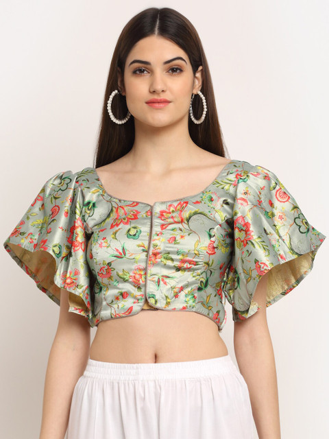 

Grancy Women Grey & Green Printed Saree Blouse