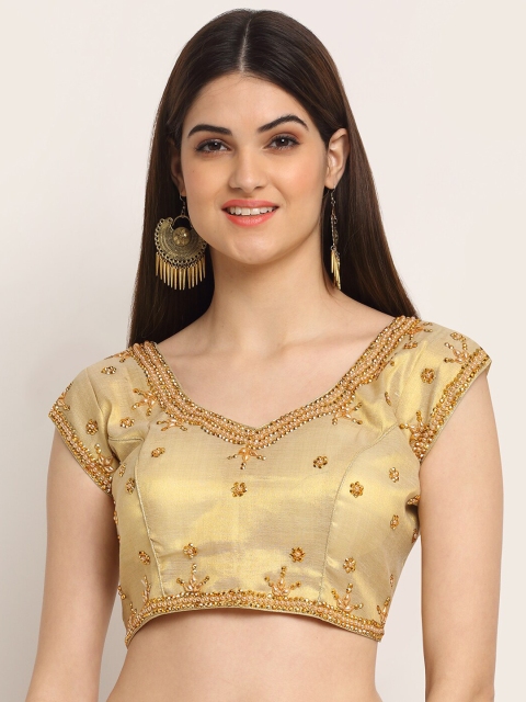 

Grancy Women Gold-Coloured Embroidered Saree Blouse