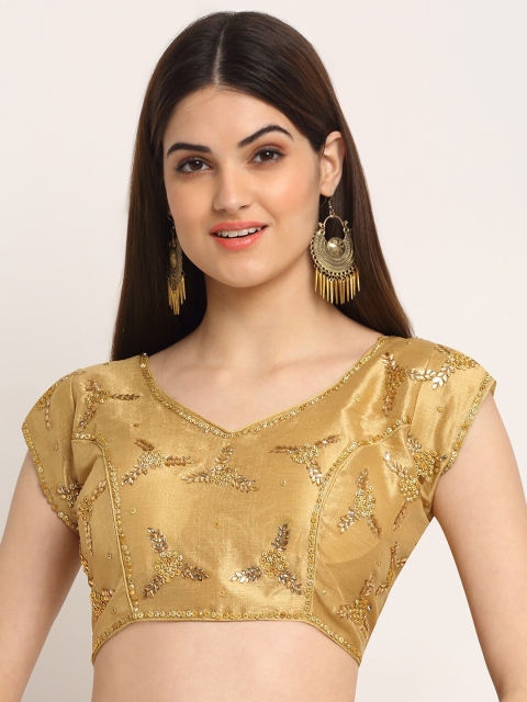 

Grancy Women Gold-Coloured Embroidered Saree Blouse
