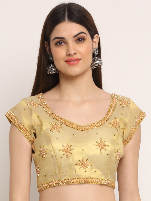 

Grancy Women Gold-Coloured Embroidered Saree Blouse