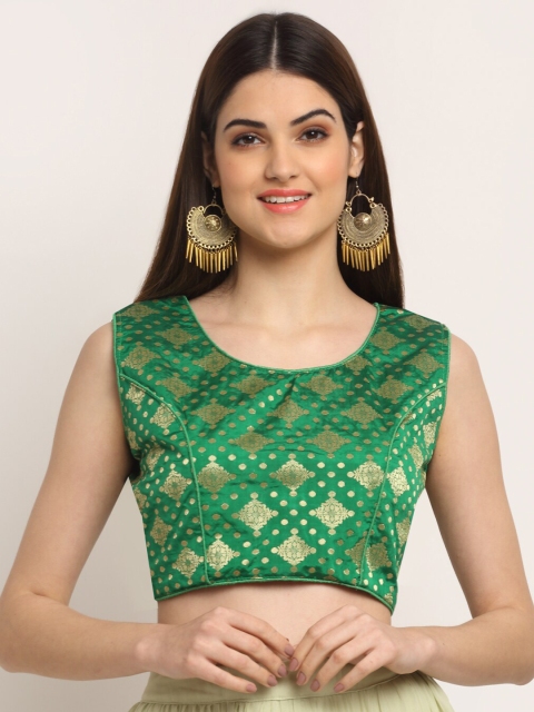 

Grancy Women Green & Gold-Coloured Printed Saree Blouse