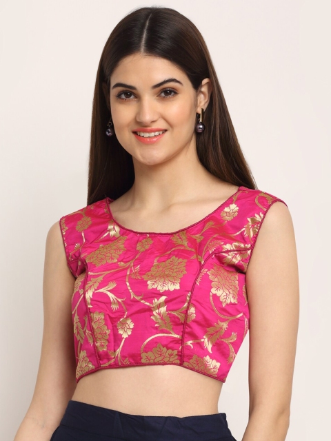 

Grancy Woman Fuchsia Pink & Gold-Coloured Embroidered Saree Blouse