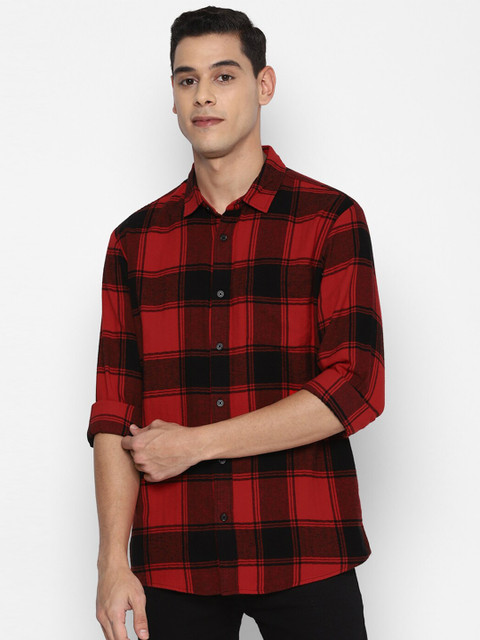 

FOREVER 21 Men Red Tartan Checks Checked Casual Shirt