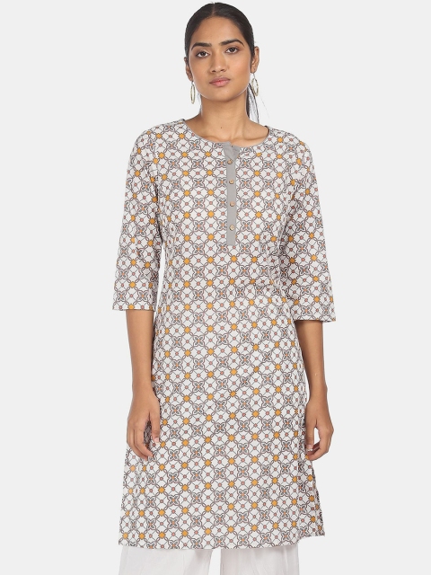 

Karigari Women White Geometric Printed Kurta