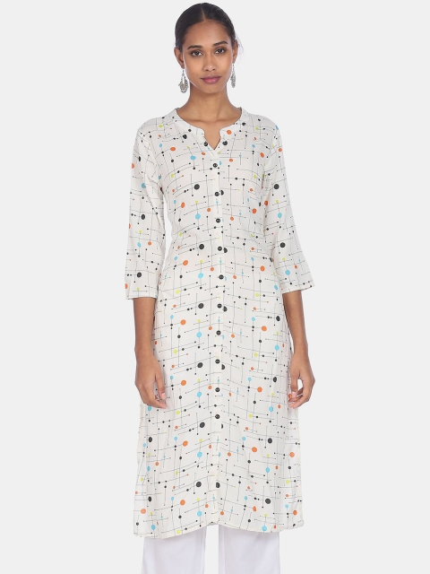 

Karigari Women White Geometric Printed Kurta