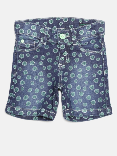 

United Colors of Benetton Girls Blue Printed Denim Shorts