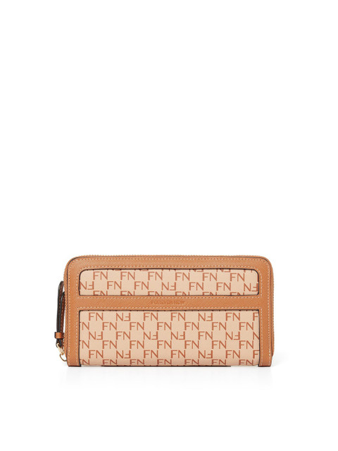 

Forever New Women Brown & Cream-Coloured Textured Canvas Zip Around Wallet