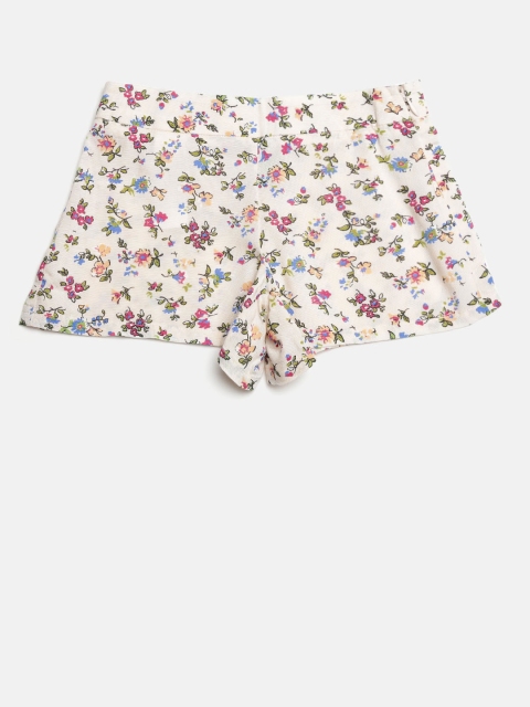 

United Colors of Benetton Girls Cream-Coloured Floral Print Shorts