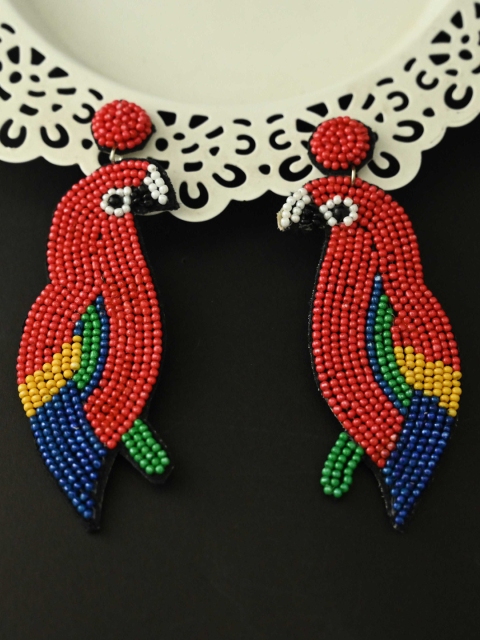 

justpeachy Red & Blue Parrot Shaped Drop Earrings