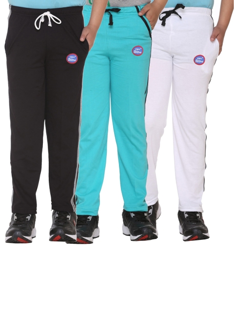 

VIMAL JONNEY Kids Black, Blue & White Pack of 3 Solid Cotton Track Pants