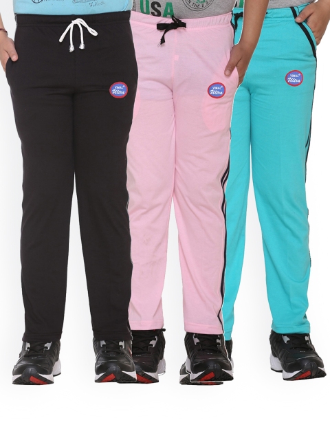 

VIMAL JONNEY Set Of 3 Kids Black & Pink Solid Cotton Track Pants
