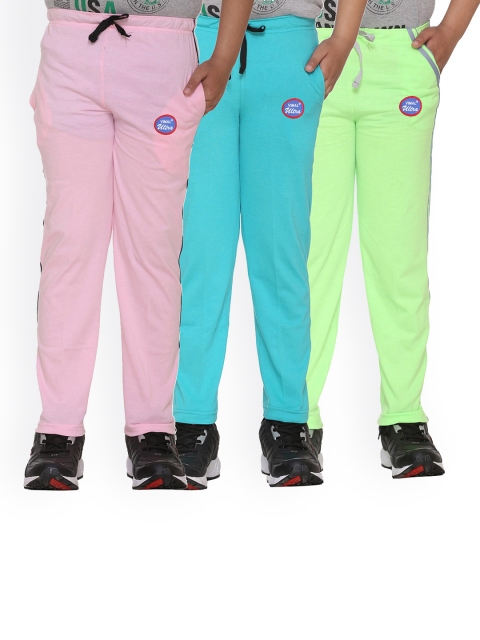 

VIMAL JONNEY Kids Pink & Blue Pack Of 3 Solid Cotton Track Pants