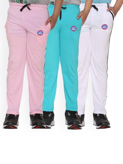 

VIMAL JONNEY Kids Pink & Blue Pack Of 3 Solid Cotton Track Pants