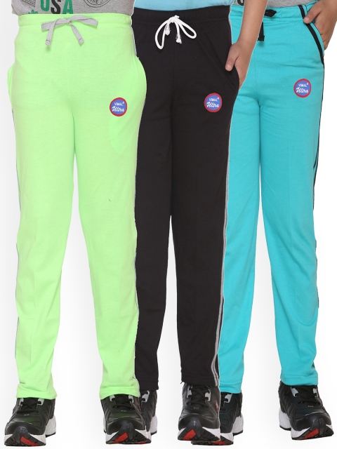 

VIMAL JONNEY Kids Pack Of 3 Solid Cotton Track Pants, Black