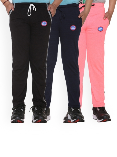 

VIMAL JONNEY Kids Pack Of 3 Solid Cotton Track Pants, Black