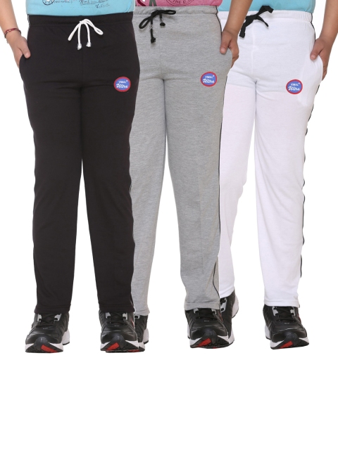 

VIMAL JONNEY Kids Black & Grey Pack Of 3 Solid Cotton Track Pants