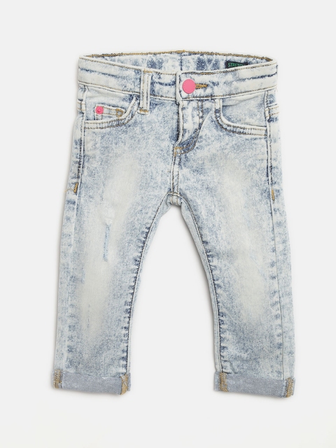 

United Colors of Benetton Girls Blue Mid-Rise Low Distress Jeans