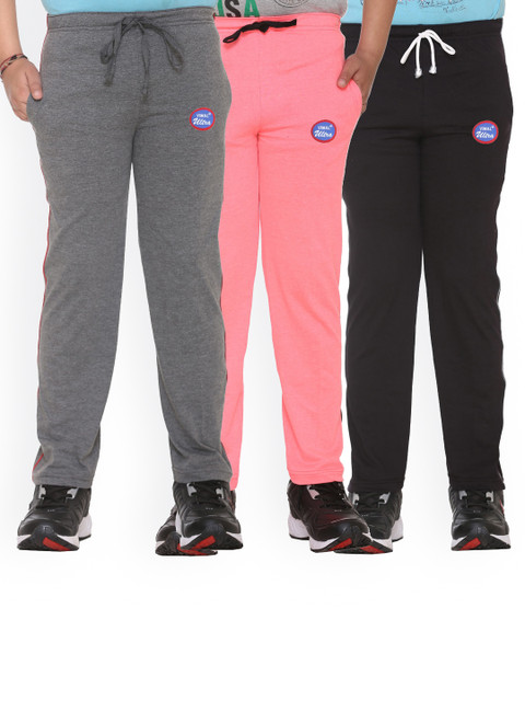 

VIMAL JONNEY Kids Pack Of 3 Solid Cotton Track Pants, Black