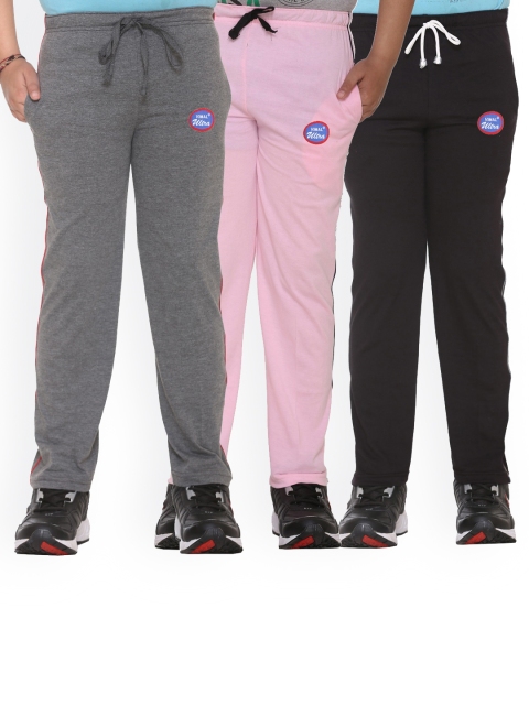 

VIMAL JONNEY Kids Pack Of 3 Solid Cotton Track Pants, Black