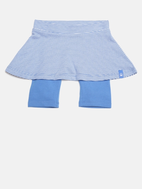 

United Colors of Benetton Girls Blue Striped A-Line Skirt with Leggings
