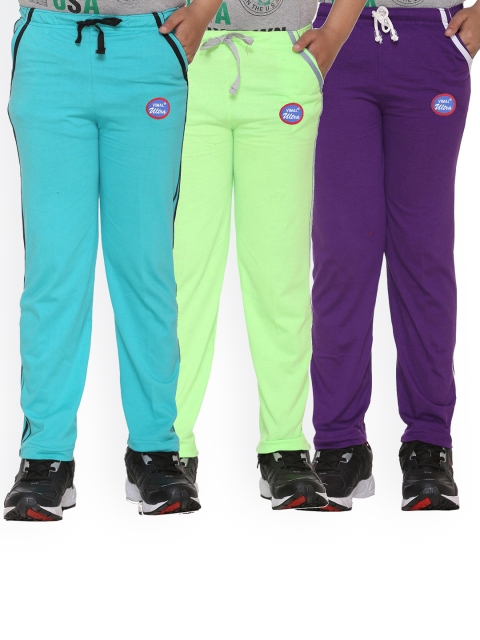 

VIMAL JONNEY Kids Pack Of 3 Purple & Blue Solid Cotton Track Pants
