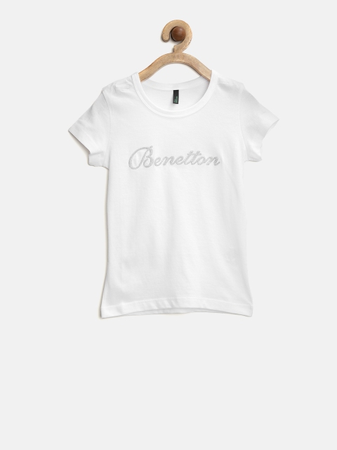 

United Colors of Benetton Girls White Solid Round Neck T-shirt