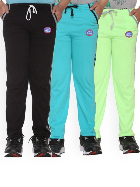 

VIMAL JONNEY Pack of 3 Green & Black Kids Solid Cotton Track Pants