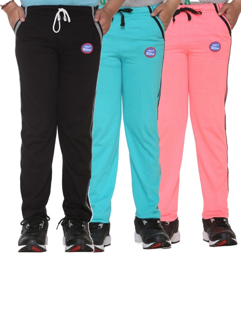 

VIMAL JONNEY Kids Black & Blue Pack Of 3 Solid Cotton Track Pants