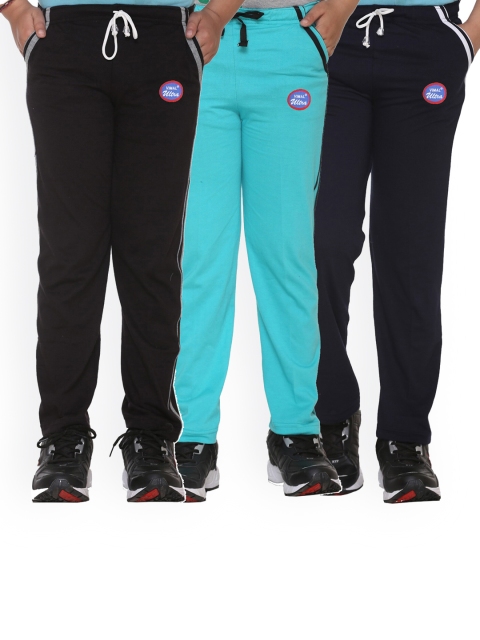 

VIMAL JONNEY Kids Black & Blue Pack Of 3 Solid Cotton Track Pants