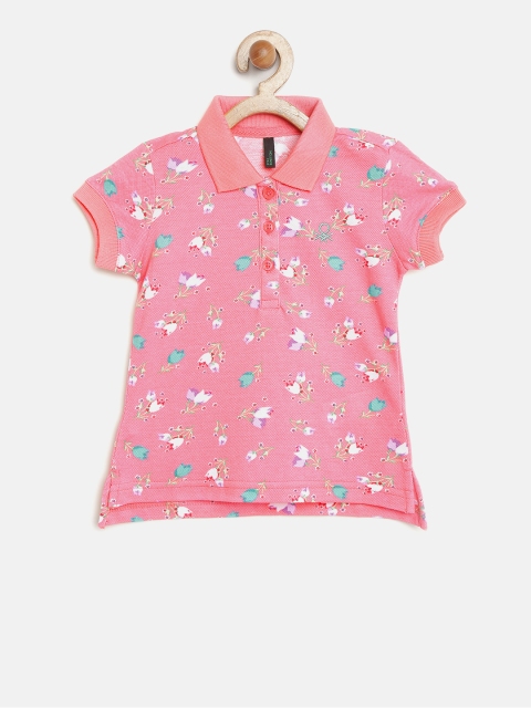 

United Colors of Benetton Girls Pink Printed Polo Collar T-shirt