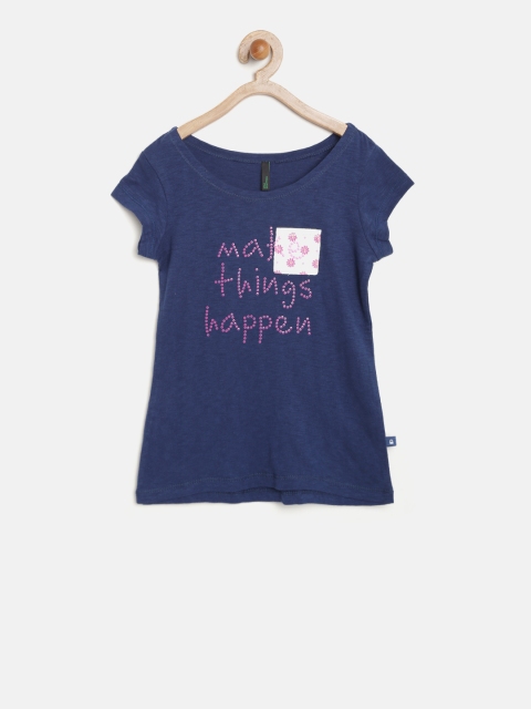 

United Colors of Benetton Girls Navy Embellished Top, Navy blue