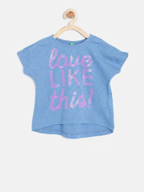 

United Colors of Benetton Girls Blue Solid High Low Top