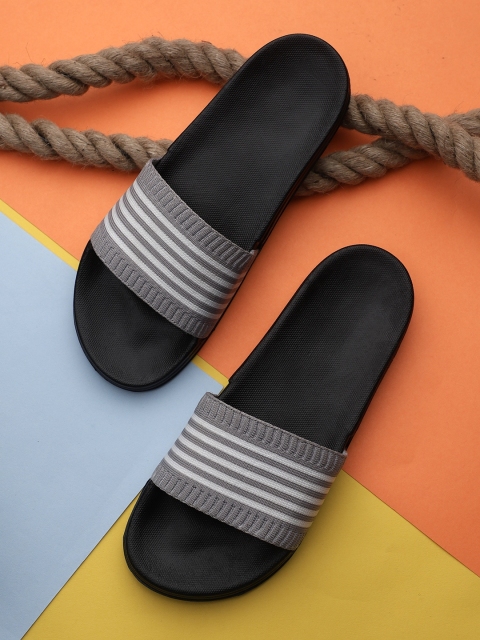 

Pampy Angel Men Grey & White Striped Rubber Sliders