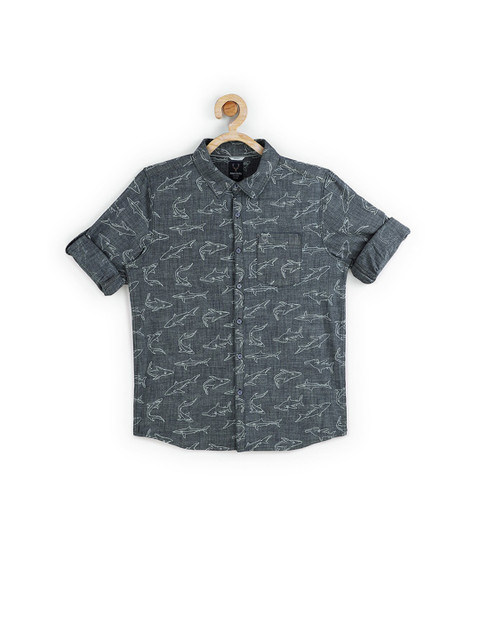 

Allen Solly Junior Boys Grey Slim Fit Printed Pure Cotton Casual Shirt