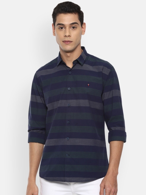 

Louis Philippe Sport Men Navy Blue Slim Fit Horizontal Striped Pure Cotton Casual Shirt