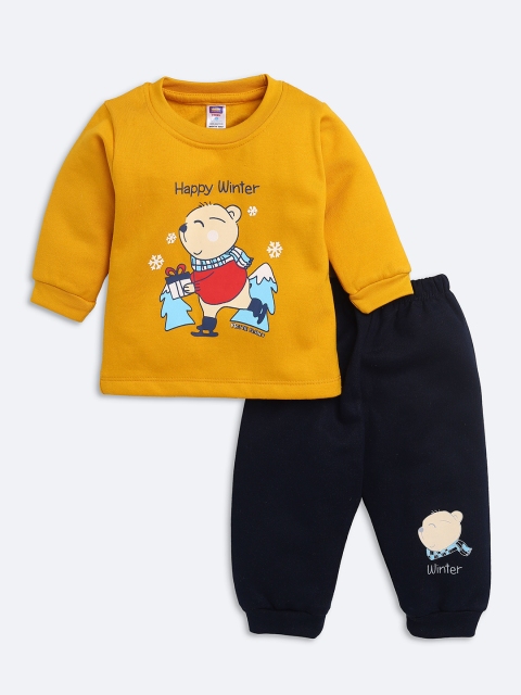 

Nottie Planet Kids Mustard Yellow & Navy Blue Printed T-shirt with Pyjamas