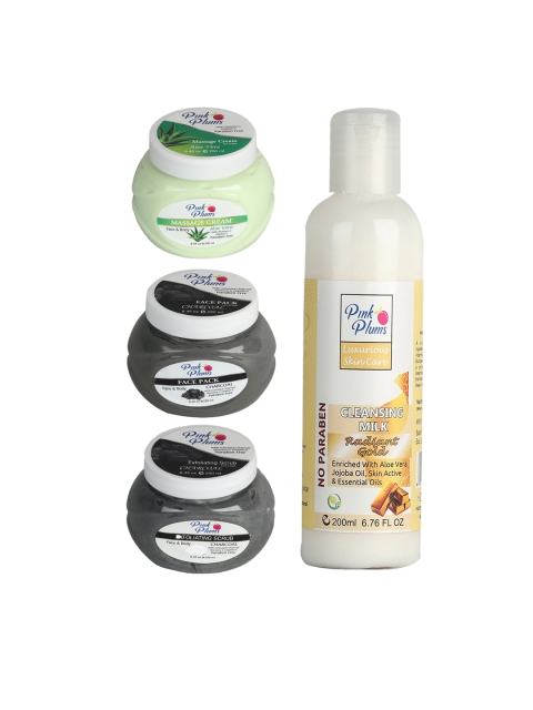 

Pink Plums Men Women Paraben Free Aloevera Charcoal Gold Face & Body Massage Creams, Multi