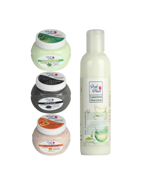 

Pink Plums Set of 4 Paraben Free Charcoal Apricot Facial Kit, Multi