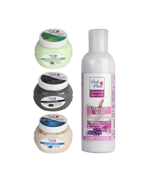 

Pink Plums Set of 4 Facial Kit, Multi