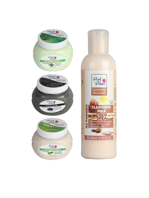 

Pink Plums Paraben Free Aloevera Charcoal Cocoshea Enriched Face & Body Massage Kit, Black
