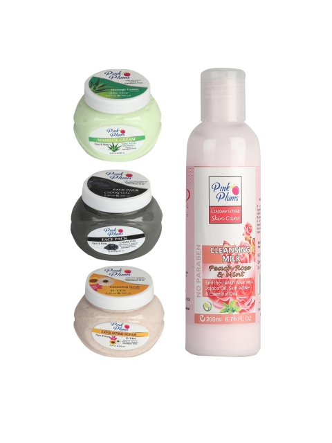 

Pink Plums Paraben Free Aloevera, Charcoal, Peach & Mint Facial Kit 950 ml, Multi