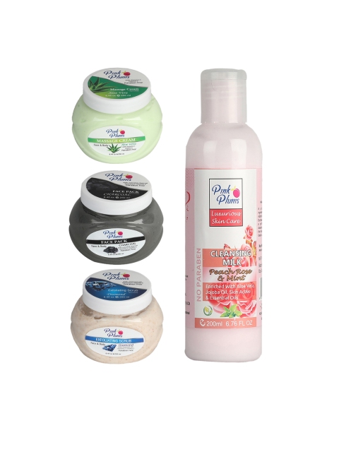 

Pink Plums Aloe Vera Charcoal Peach & Mint Diamond Facial Kit, Multi