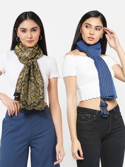 

Get Wrapped Women Pack of 2 Olive Green & Blue Scarf