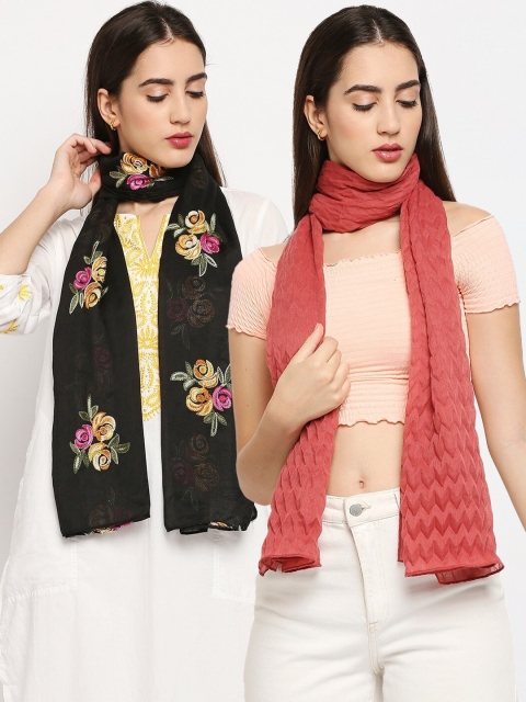 

Get Wrapped Women Pack of 2 Black & Coral Scarves