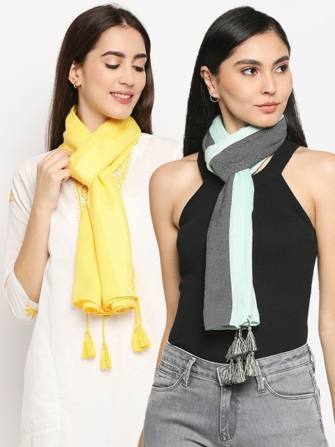 

Get Wrapped Pack Of 2 Self Design Scarves, Yellow
