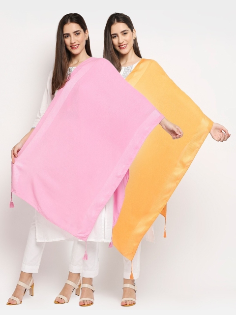

Get Wrapped Women Pack Of 2 Pink & Orange Solid Scarves