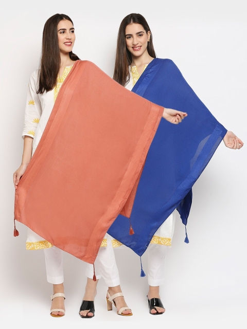 

Get Wrapped Pack of 2 Women Blue & Peach-Coloured Scarf