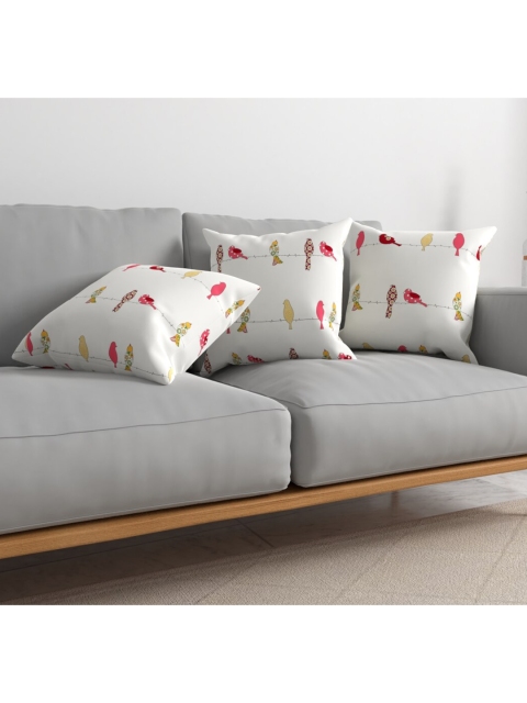 

URBAN SPACE Set of 5 Birds Printed Square Pre Filled Cushions, White