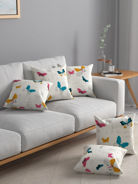 

URBAN SPACE Set of 5 Printed Square Pre Filled Cushions, White